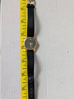 Vintage MOVADO Museum Quartz Wrist Watch Black Dial Leather Strap